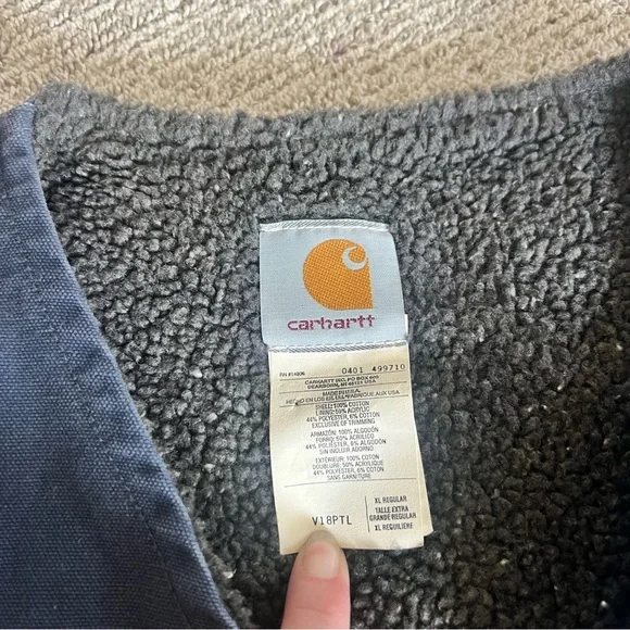 Vintage Carhartt Made In USA Blue Denim Sherpa Vest Jacket Sz Xl - Picture 6 of 6